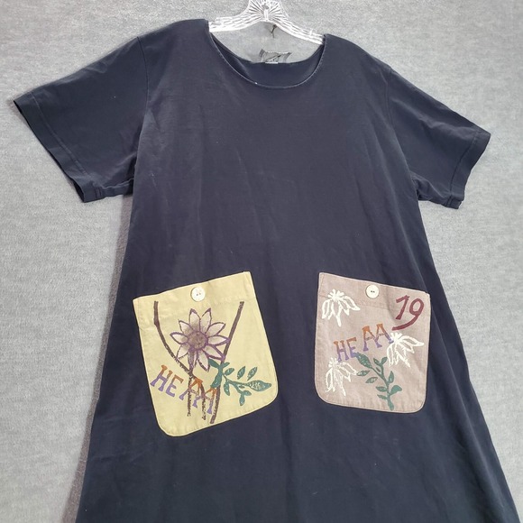 VINTAGE‎ Cover Charge Women Dress XL Black Shirt Drawing Pockets 90s USA - Picture 3 of 10